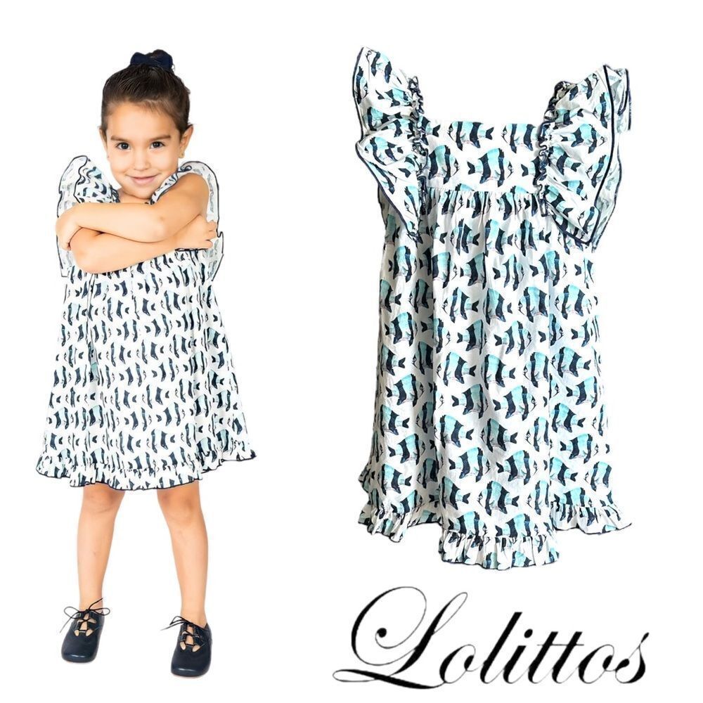 LOLITTOS | Blue | COTTON FISH PRINTED DRESS